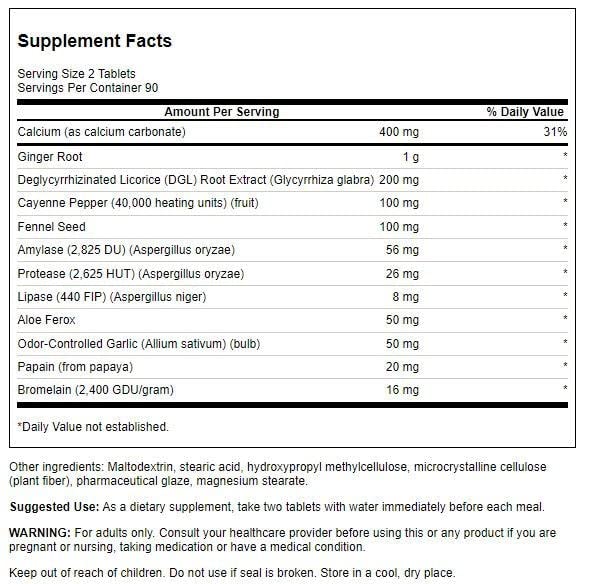 Capsules closeup highlighting enzyme blend for post-meal comfort.