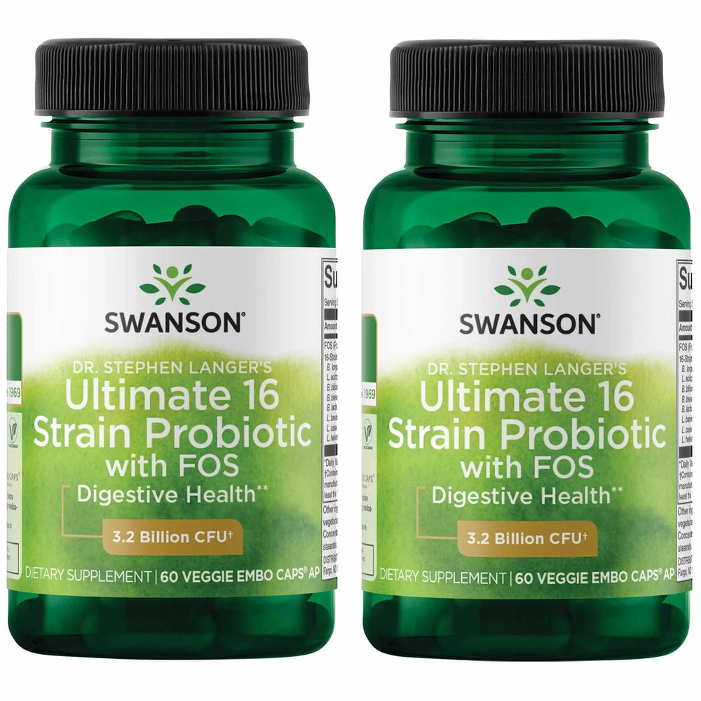 Swanson Dr. Stephen Langer's Formula bottle showing 16 probiotic strains for digestive balance