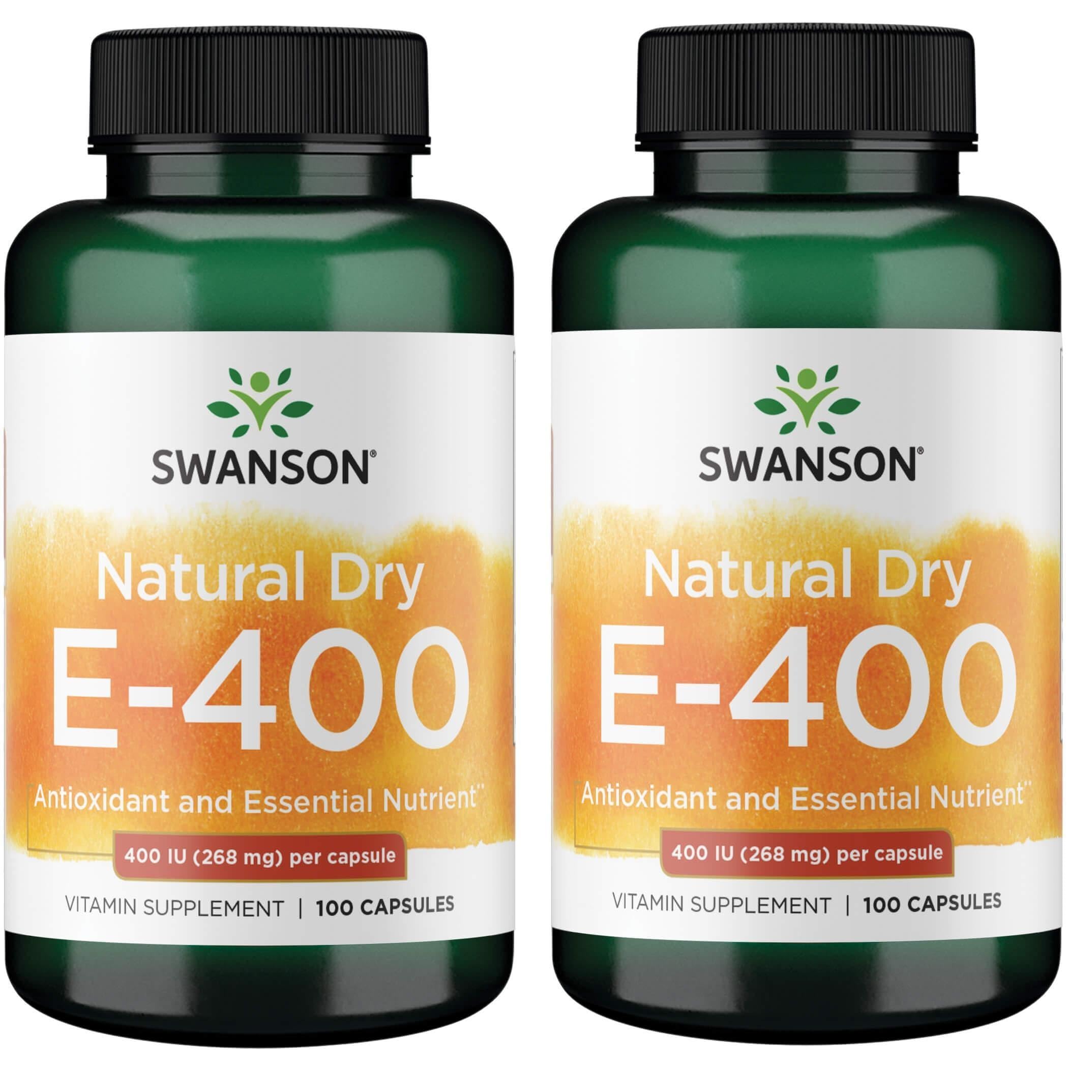 Swanson dry vitamin E 400 IU capsules for daily antioxidant support.