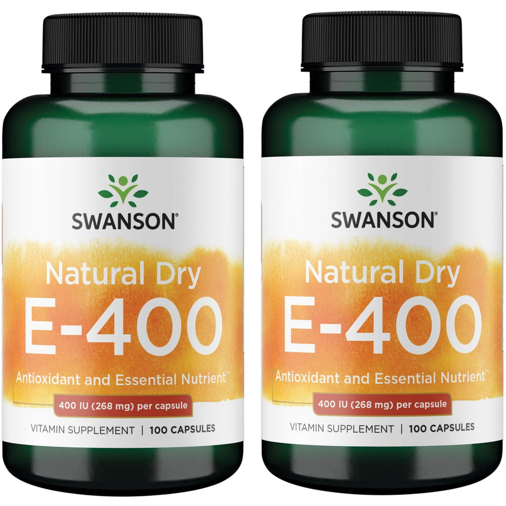 Swanson dry vitamin E 400 IU capsules for daily antioxidant support.