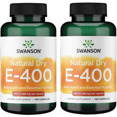 Swanson dry vitamin E 400 IU capsules for daily antioxidant support.