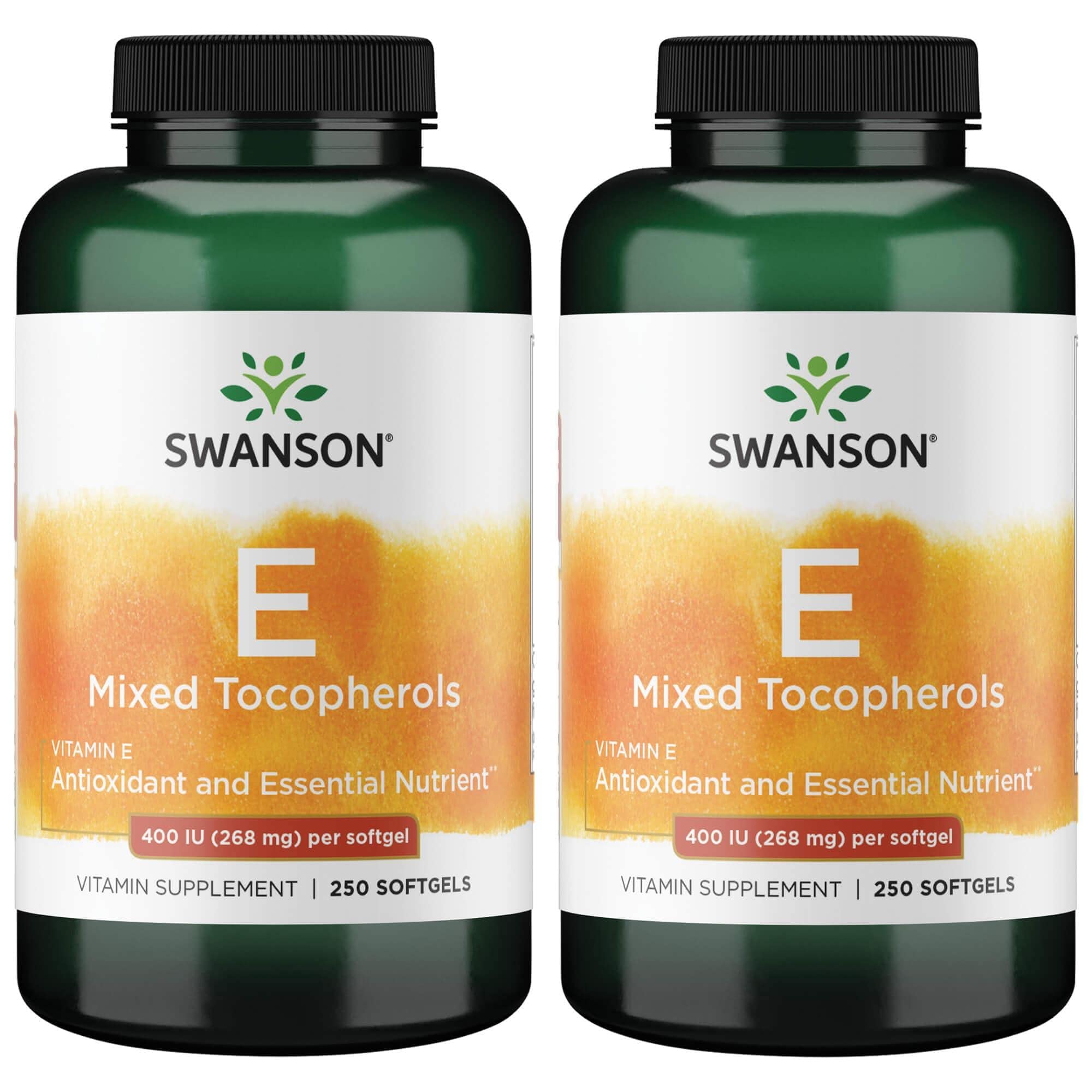 Swanson E-400 mixed tocopherols softgels bottle front for daily antioxidant use