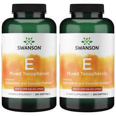 Swanson E-400 mixed tocopherols softgels bottle front for daily antioxidant use