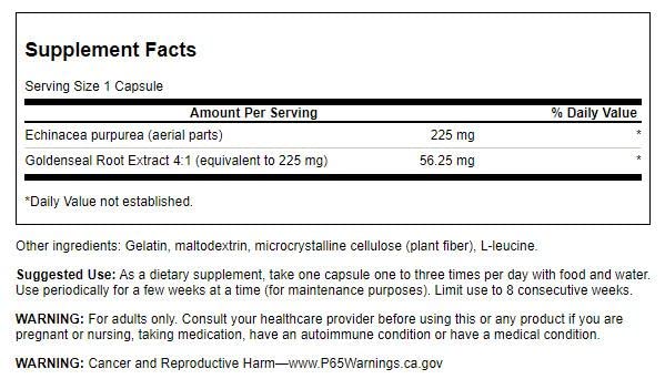 Swanson Echinacea with Goldenseal capsules for daily immune wellness