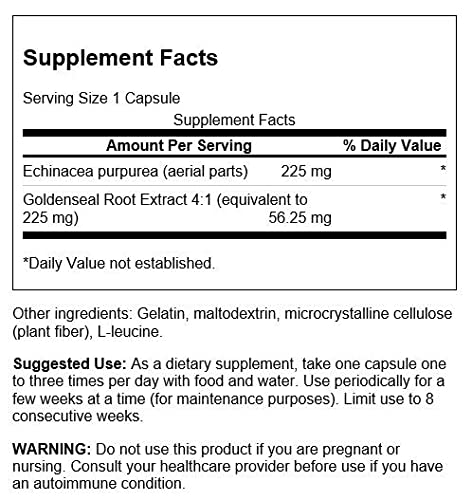 Swanson Echinacea with Goldenseal label emphasizing natural ingredients