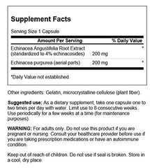 Swanson Echinacea STD capsules close-up highlights standardized and whole herb blend.