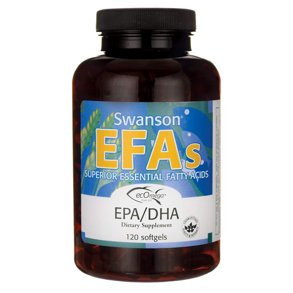 Swanson EFA EPA DHA lemon softgel bottle supports heart and brain health