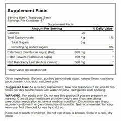 Close-up of Swanson Elderberry Extract Syrup label.