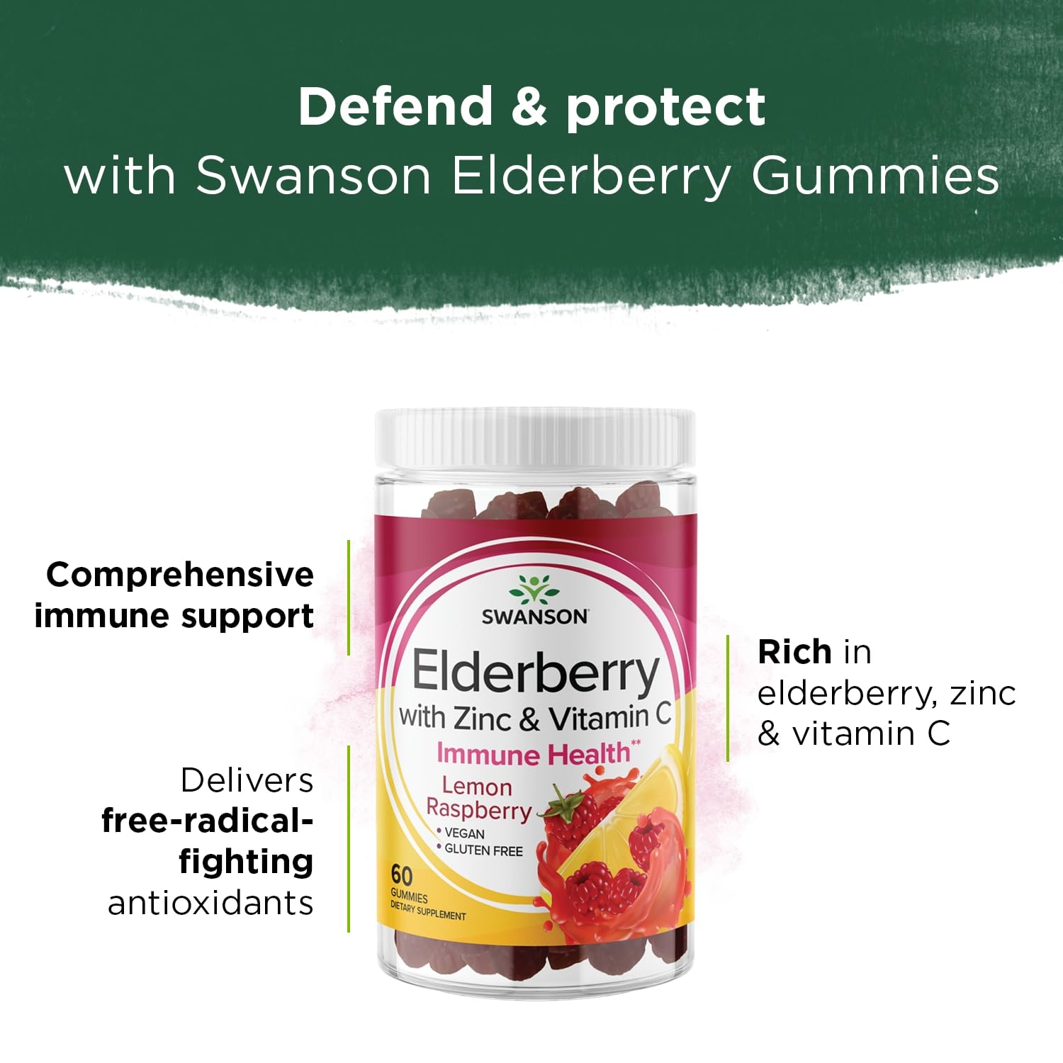 Swanson Elderberry Gummies pour-out showing chewy texture and daily use convenience.