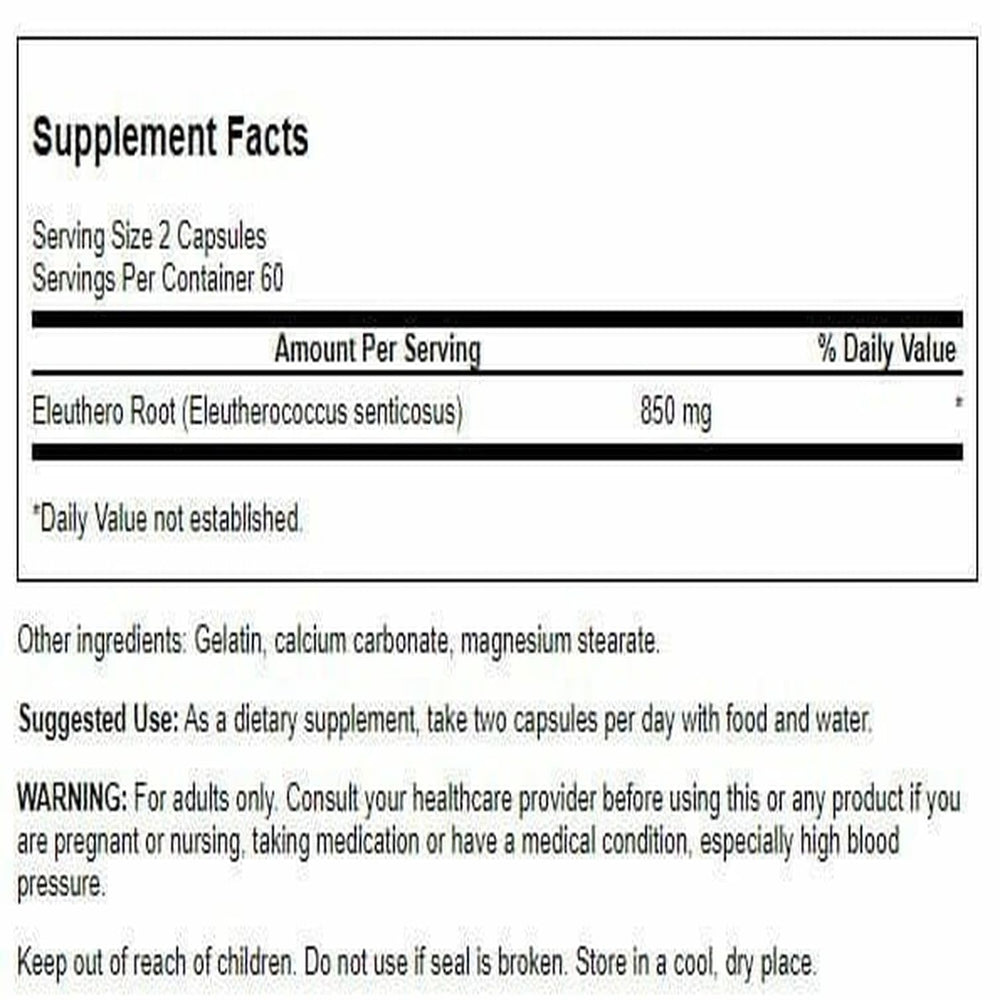 Swanson Eleuthero capsules close-up highlights easy-to-swallow design.