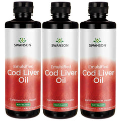 Swanson Emulsified Cod Liver Oil mint bottle pour supports daily omega-3 intake