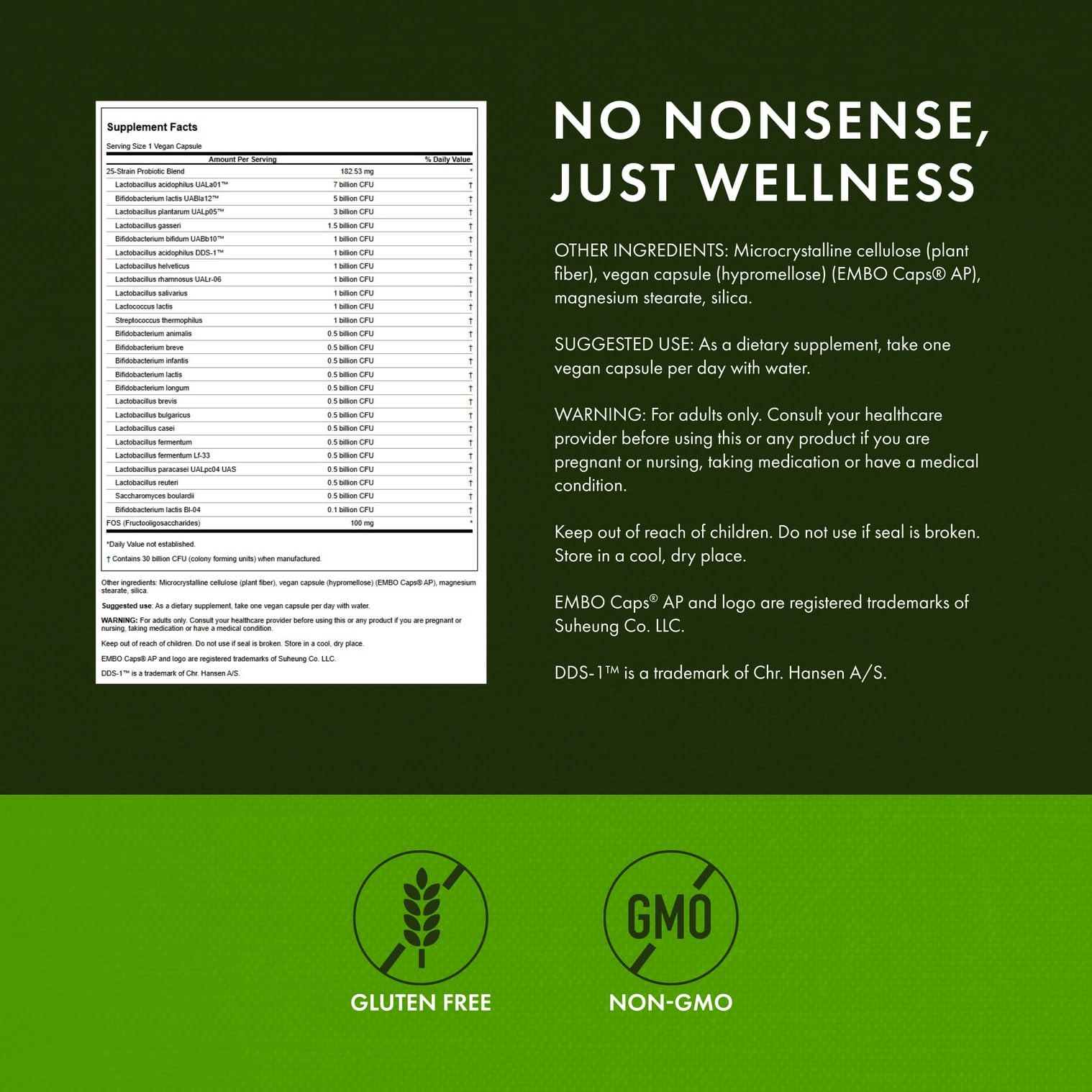 Swanson Epic-Pro label detail highlighting 25 strains and benefits