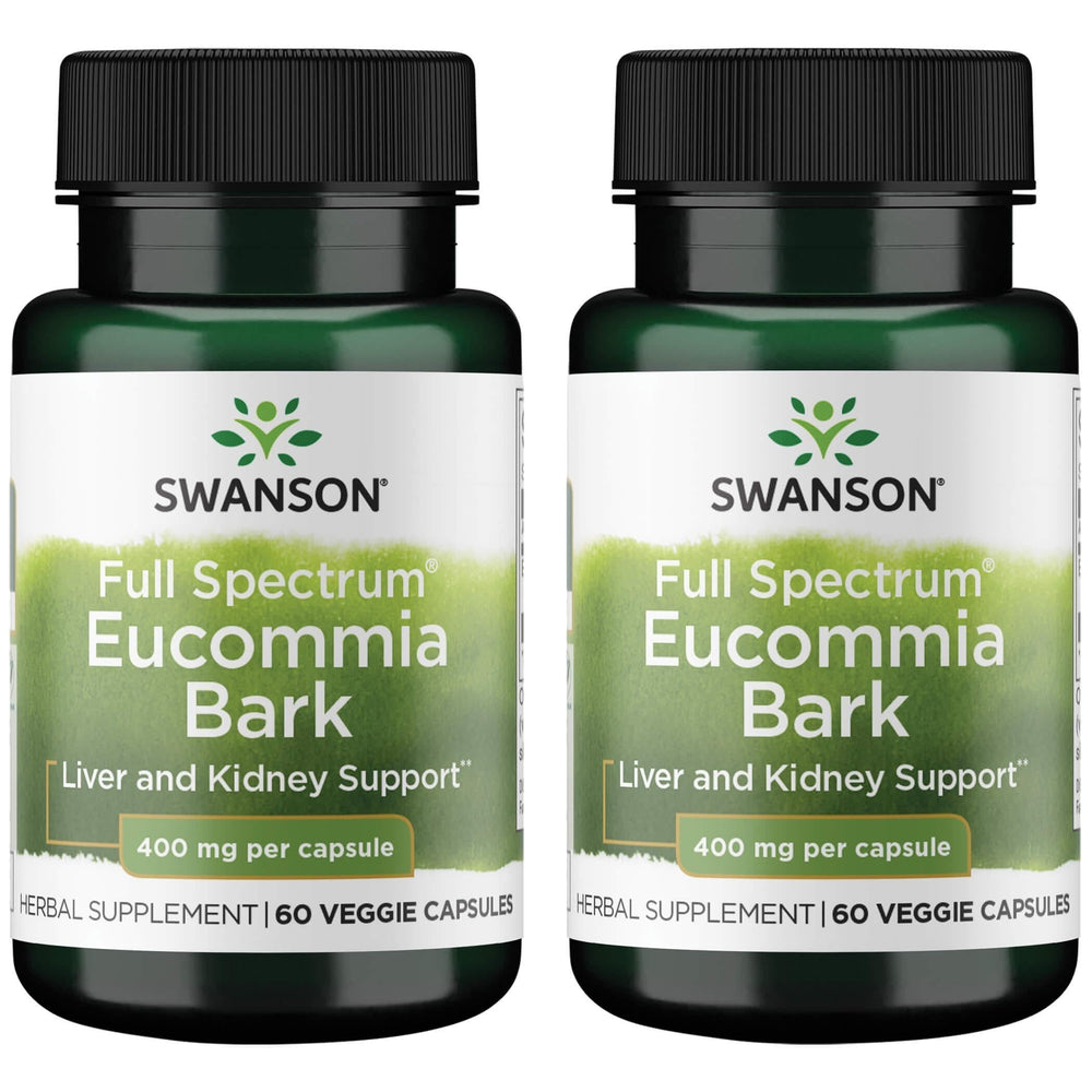 Swanson Eucommia Bark 400 mg bottle with 60 vegan capsules for daily vitality support.