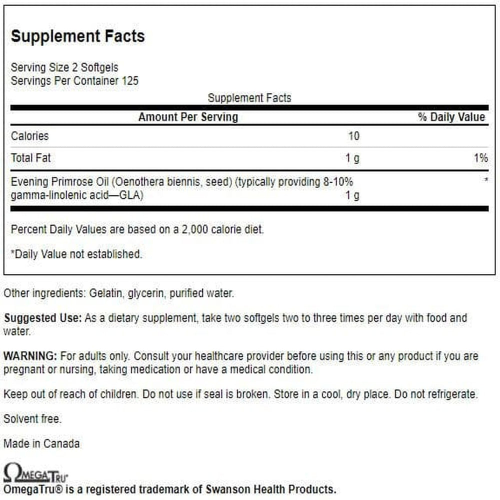 Close-up of Swanson Evening Primrose Oil capsules, supporting joint mobility.