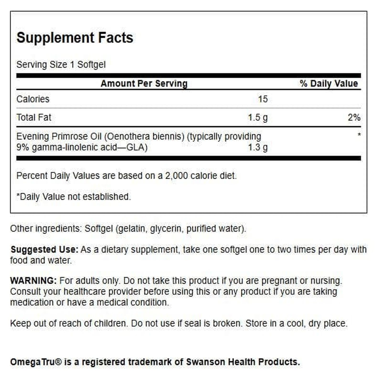 Swanson Evening Primrose Oil softgels on a clean surface for convenient daily use.