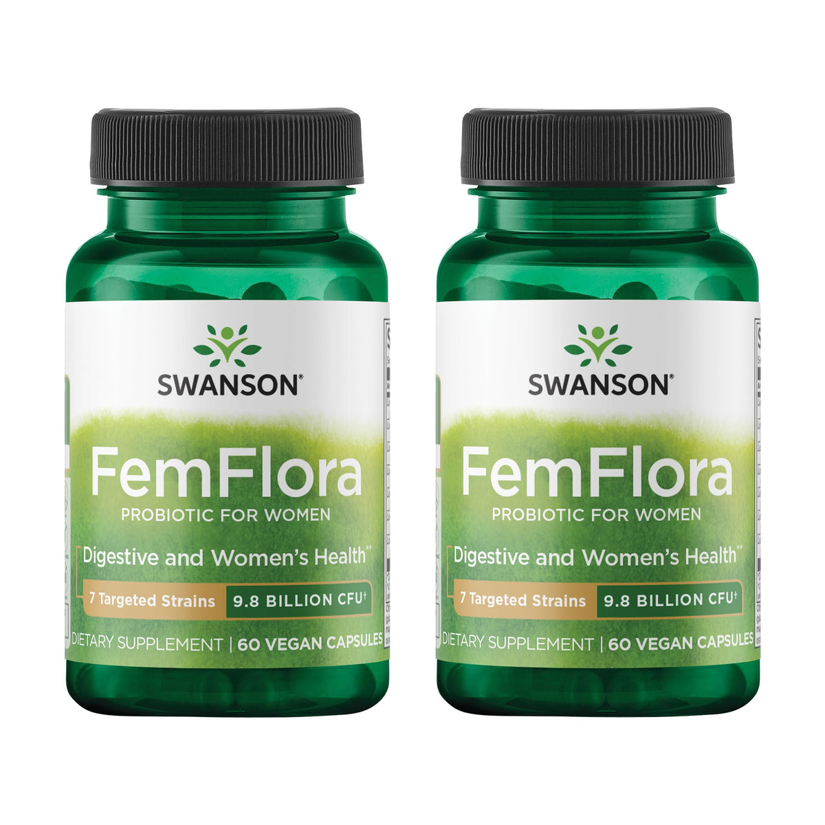 Swanson FemFlora bottle front – convenient daily probiotic for feminine balance.