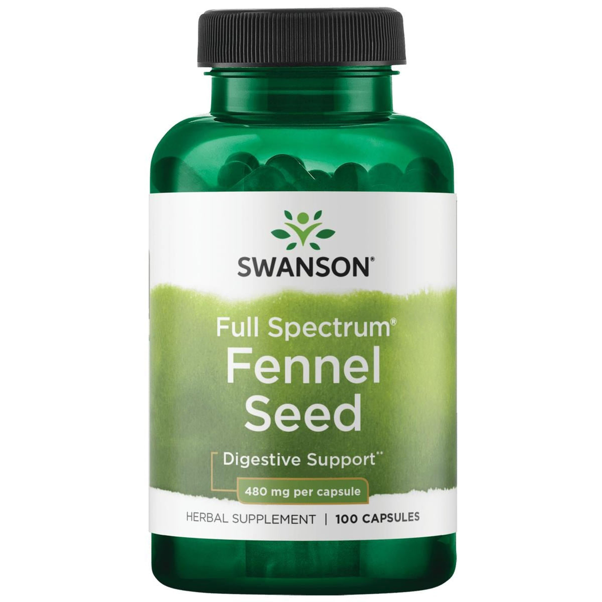 Swanson Fennel 480 mg capsules on table suggesting daily digestion support