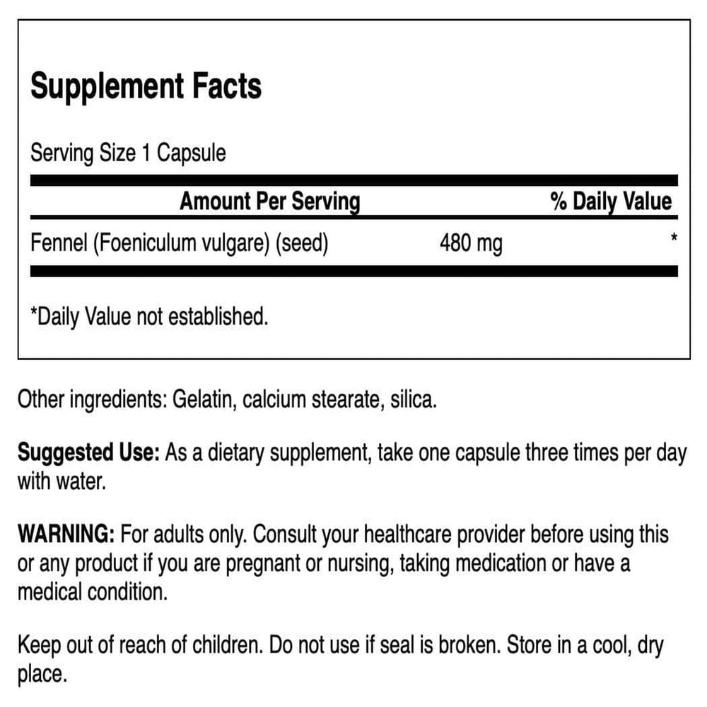 Swanson fennel bottle front with label visible hinting at full-spectrum plant-based ingredients