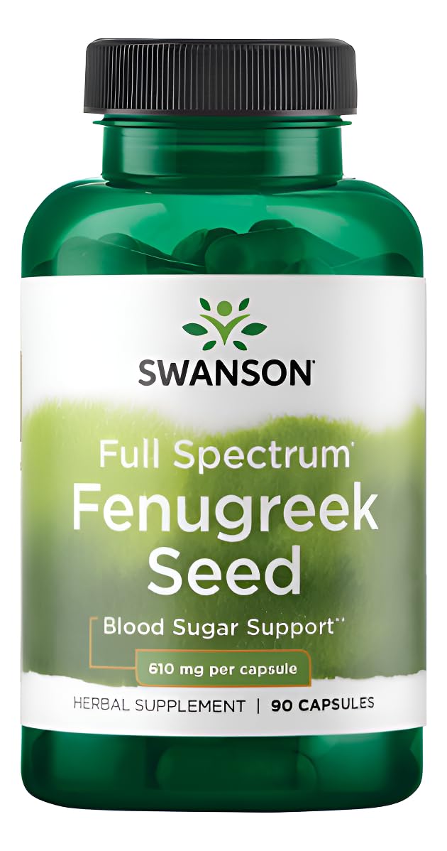 Swanson fenugreek seed bottle with 610 mg capsules for daily wellness.
