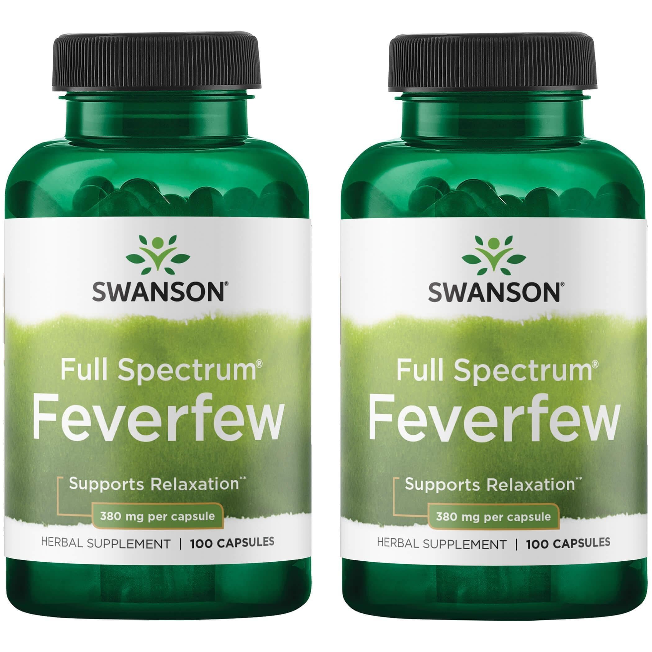Swanson Feverfew 380 mg bottle with 100 capsules for daily wellness and balanced routine.