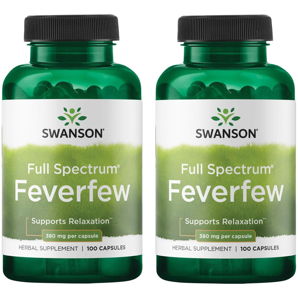 Swanson Feverfew 380 mg bottle with 100 capsules for daily wellness and balanced routine.