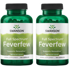 Swanson Feverfew 380 mg bottle with 100 capsules for daily wellness and balanced routine.
