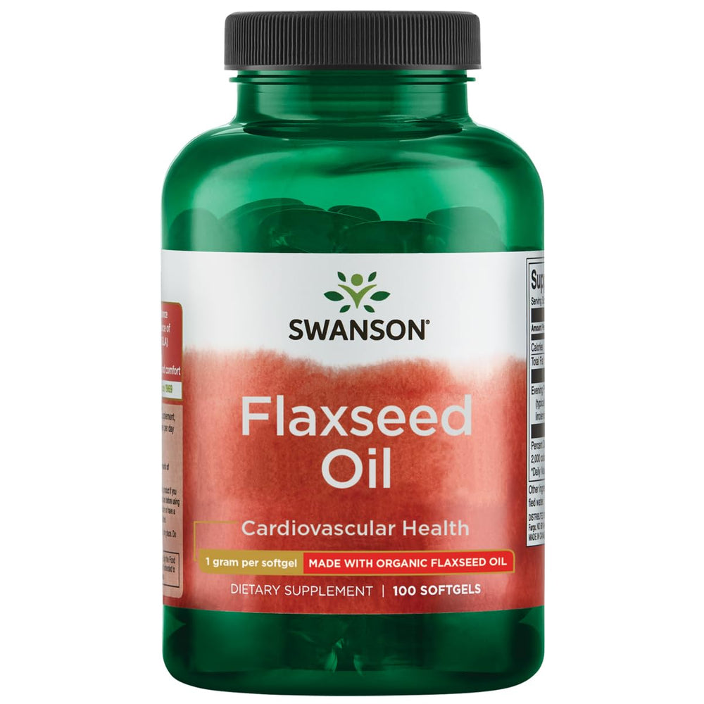 Swanson Flaxseed Oil Omegatru bottle front with 1000 mg softgels for omega-3 support