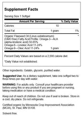 Swanson Flaxseed Oil Omegatru nutrition label visible for heart and skin use