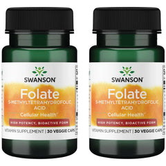 Swanson Folate 5-MTHF bottle closeup showing high potency bioactive folate for daily support.