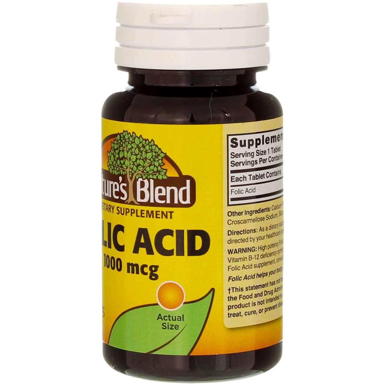 Swanson Folic Acid 1000 mcg bottle back panel for supplement details