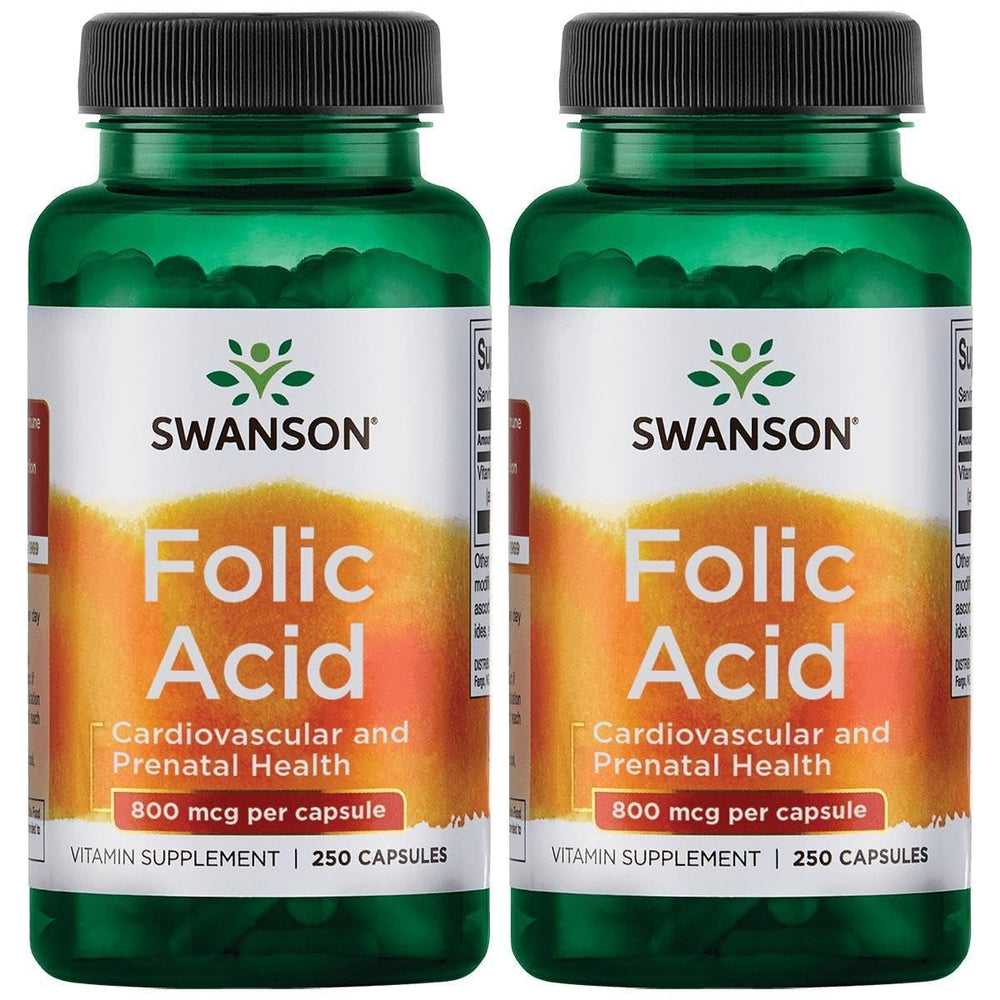 Swanson folic acid bottle with capsules supports healthy cell growth and red blood cell production