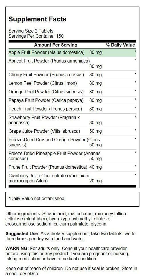 Close-up of Fruit4Life tablets showing color and texture for daily nutrient intake