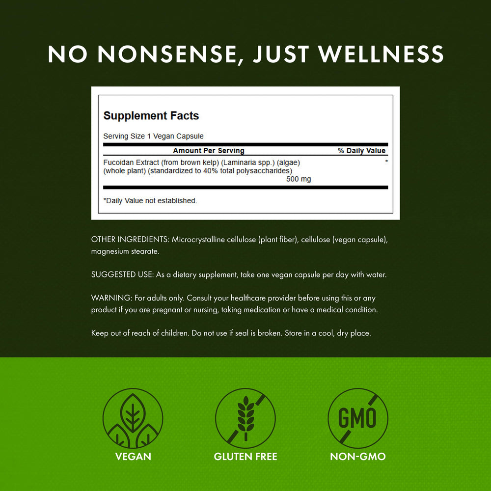 Swanson Fucoidan Extract label front highlights natural ingredients.