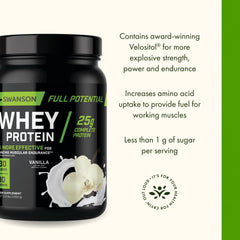 Swanson label close-up showing Velositol and 25 g protein per serving