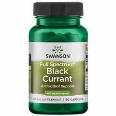 Swanson full-spectrum black currant capsules bottle highlights daily antioxidant support.