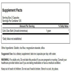 Swanson Full Spectrum Cat's Claw bottle label with ingredients and dosage for daily wellness