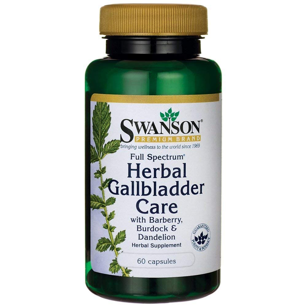 Swanson Full Spectrum Herbal Gallbladder Care bottle with capsules for gallbladder support.