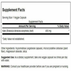 Swanson kale bottle closeup showing vegan capsules for wellness