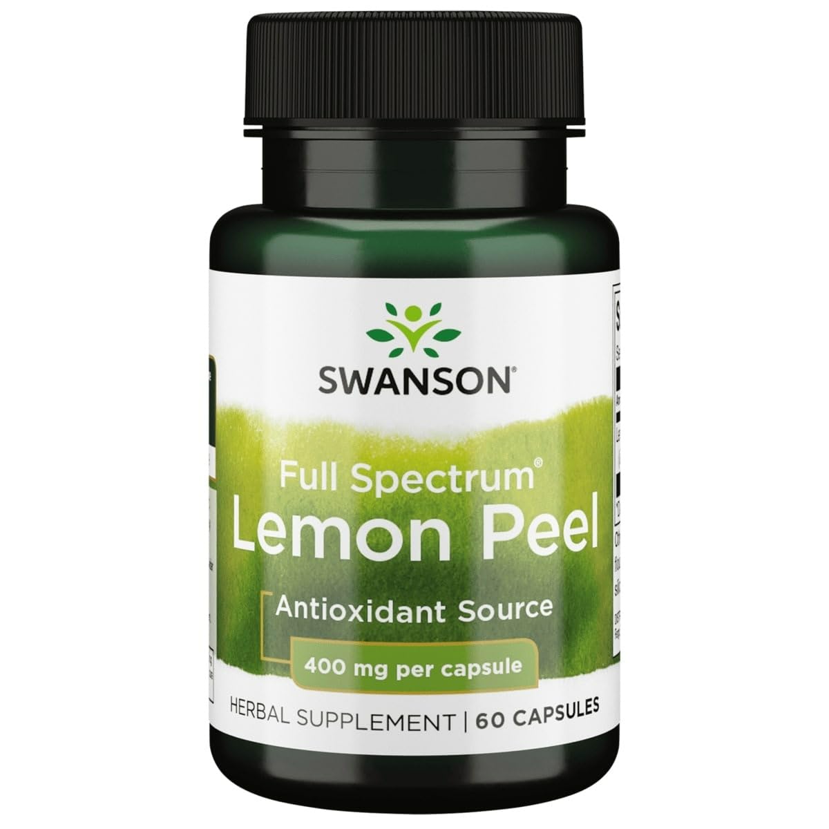 Swanson Full Spectrum Lemon Peel bottle label highlights antioxidant-rich capsules