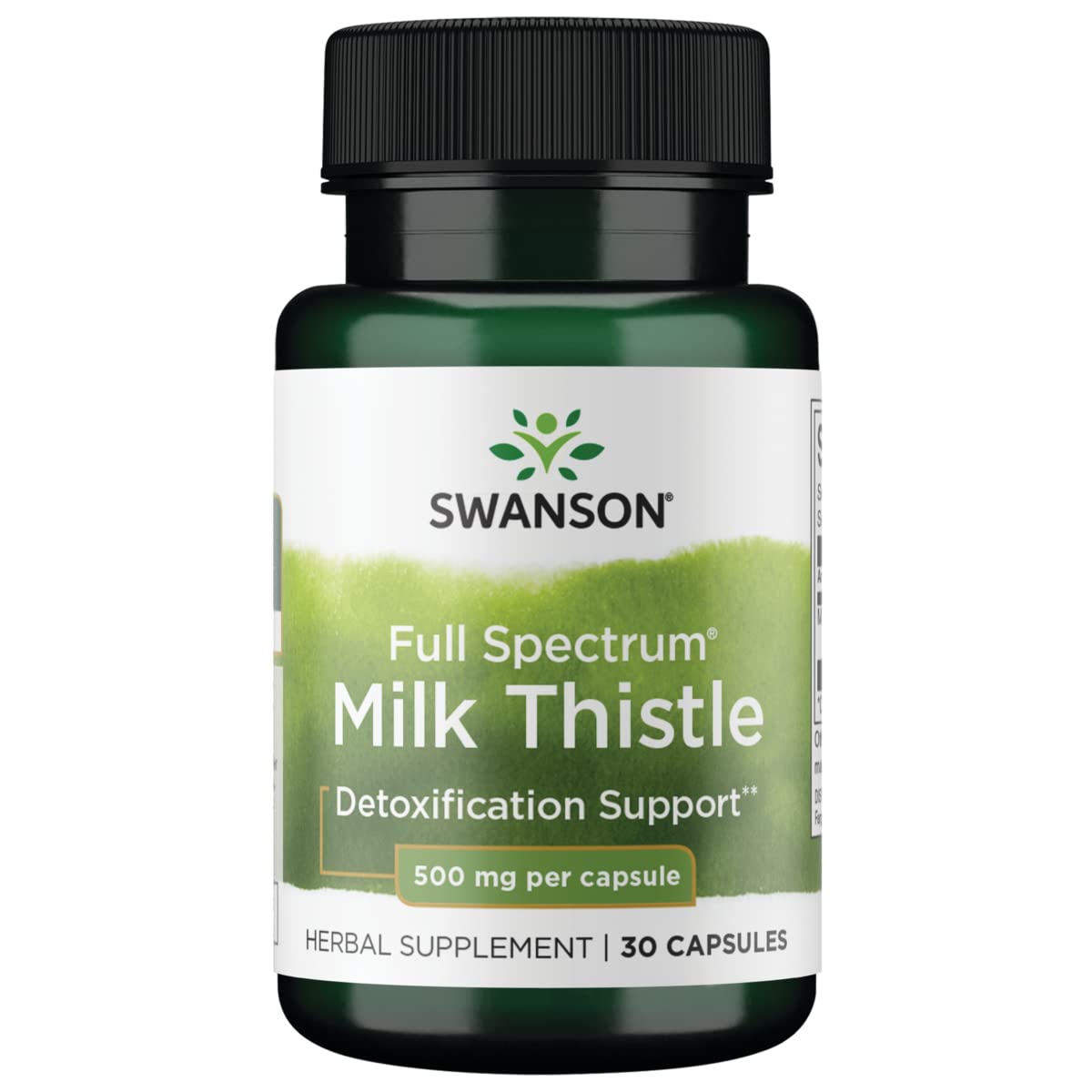 Swanson Full Spectrum Milk Thistle 500mg bottle on shelf supports healthy liver function