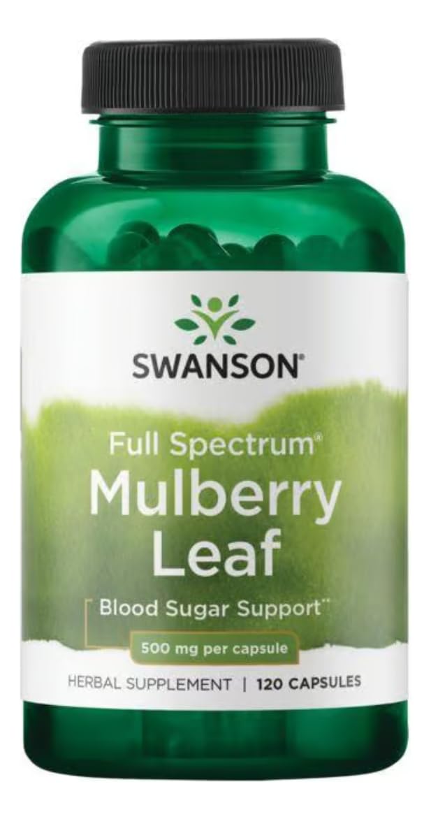 Swanson full spectrum mulberry leaf bottle for daily wellness.