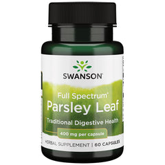 Swanson Full-Spectrum Parsley Leaf Extract bottle pictured for digestive health support.