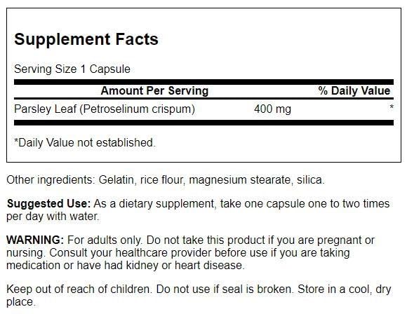 Swanson Parsley Leaf Extract capsules shown for daily GI wellness and easy digestion.