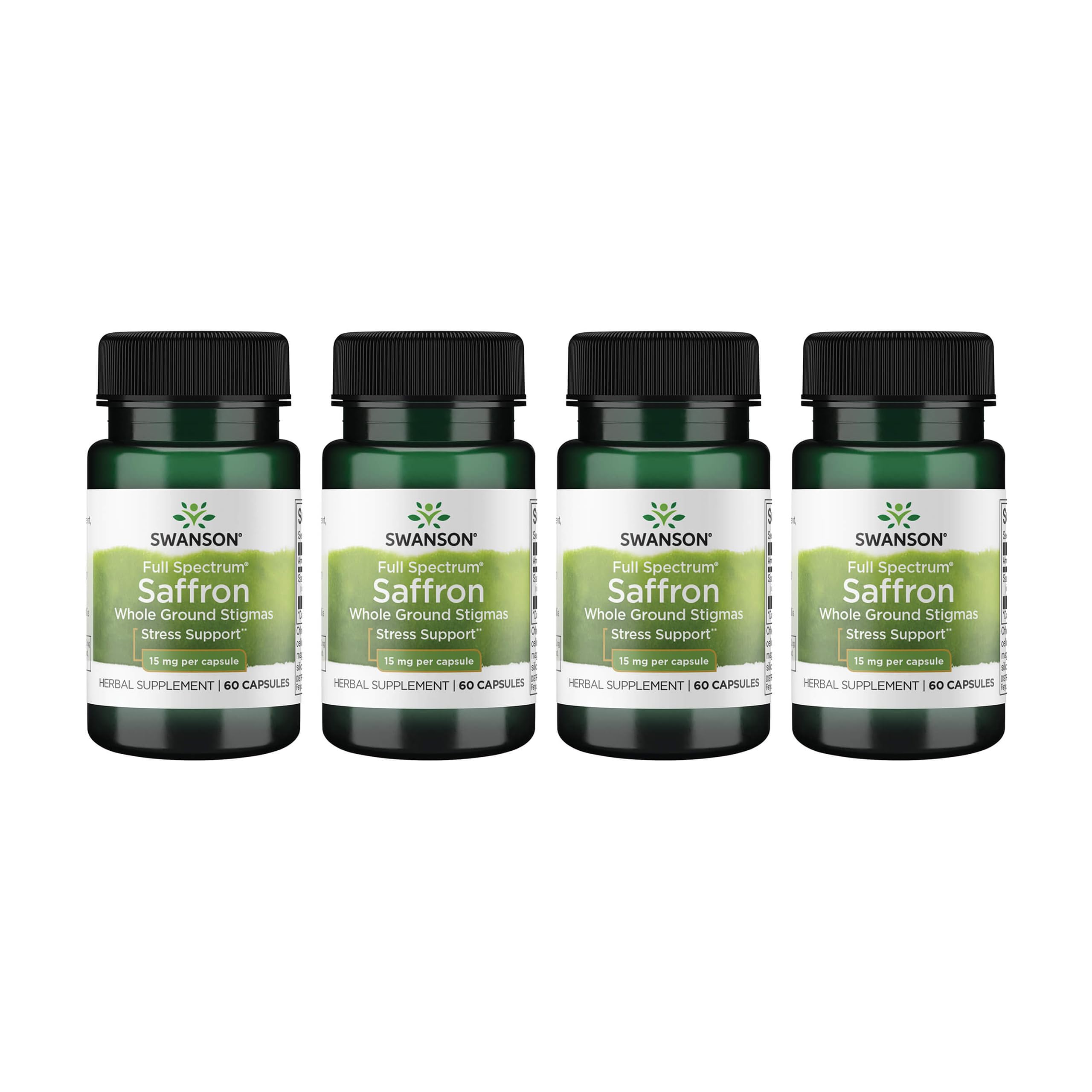 Swanson Full Spectrum Saffron bottle front with premium Spanish stigmas for mood support.
