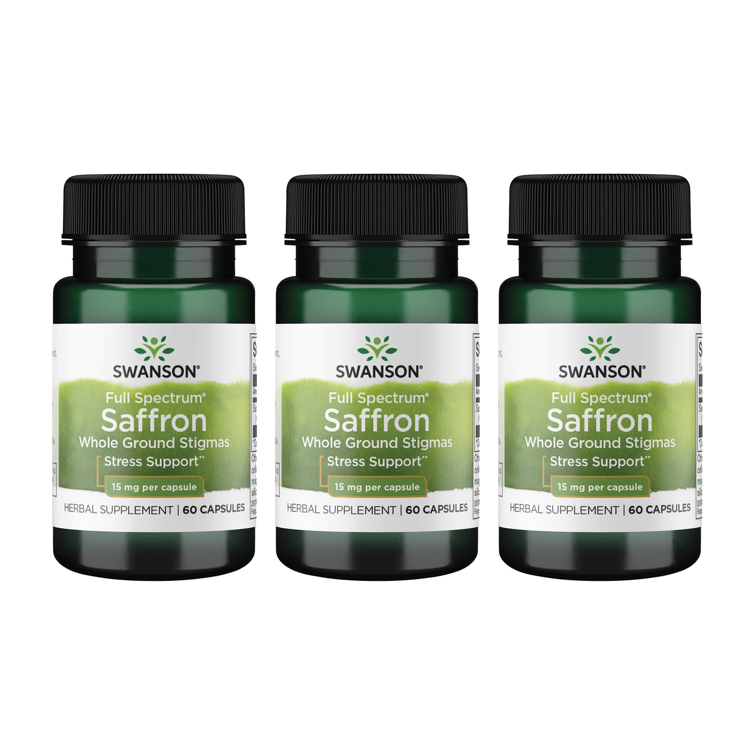 Swanson Full Spectrum Saffron bottle with capsules for mood support.