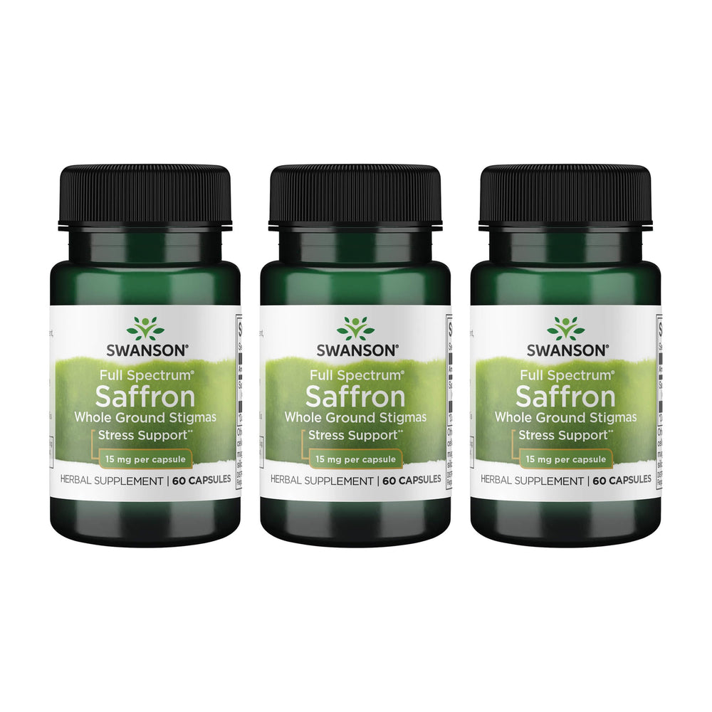 Swanson Full Spectrum Saffron bottle with capsules for mood support.