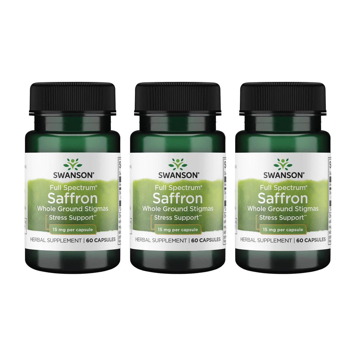 Swanson Full Spectrum Saffron bottle with capsules for mood support.