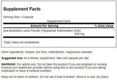 Swanson Full Spectrum Sea Buckthorn capsules shown, convenient daily supplement.