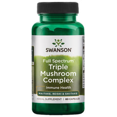 Swanson full-spectrum triple mushroom bottle offers easy daily wellness capsules