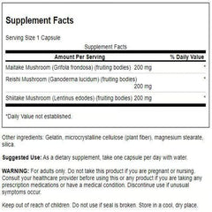 Close-up of Swanson capsules highlighting the triple mushroom blend for daily energy